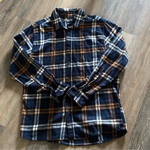 Eddie Bauer Plaid Shirt Mens Sz Medium Button Front Cotton Navy Brown LS